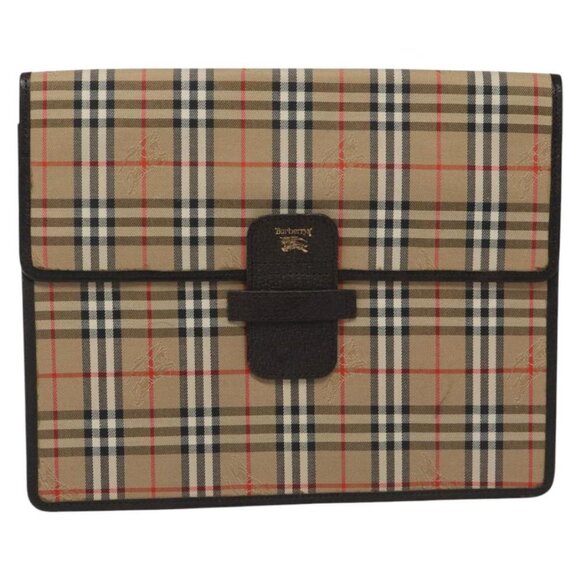 Burberrys Nova Check Clutch Bag Canvas Beige Brown Auth 114735 - Picture 2 of 12